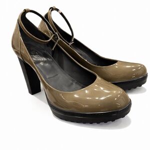Tod’s “Aspen” taupe Olive Green Patent Leather Platform Pumps – Women’s 8.5